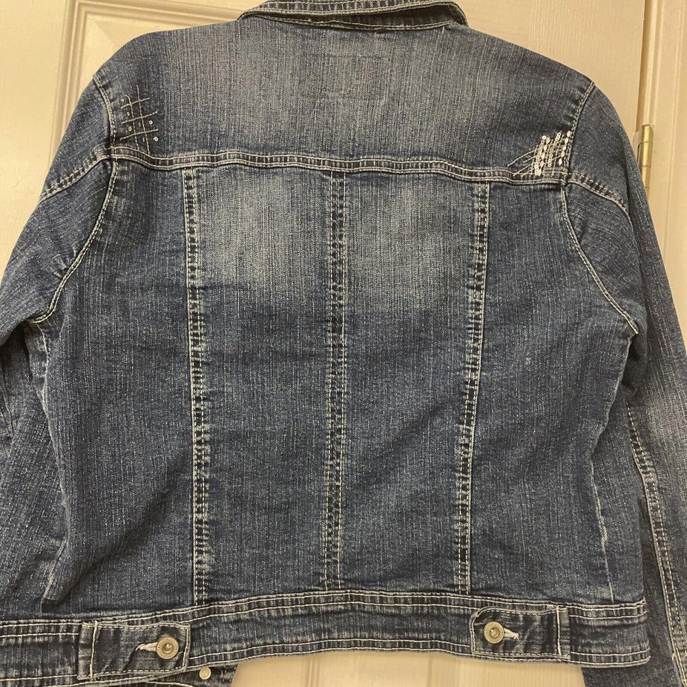 Rhythm in Blues Womens Medium Button Up Jean Jacket Blue Embroidered - Picture 8 of 11